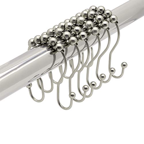 Bennington Satin Nickel Double Hook Rollerball Shower Fastener Rings - Set Of 12 #TOP3