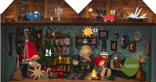 Advent im Wichtelhaus: Ein Adventskalender mit 24 Klappen | Hochwertiger Aufsteller in Häuschenform mit 24 Klappen für alle kleinen Wichtelfreunde