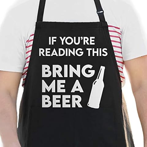 APRON DADDY Funny Apron for Men - If You're Reading This Bring Me A Beer - BBQ Apron for grilling - Extra Large 1 Size Fits All - Poly/Cotton Apron with 2 Pockets - Grill Gift for Cooking Dad, Husband Cover