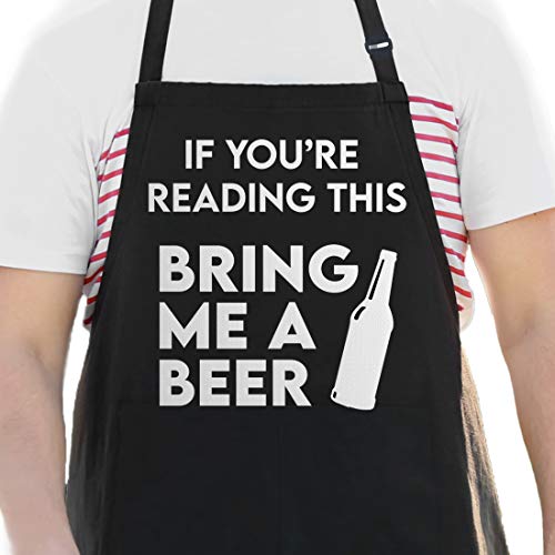 APRON DADDY Funny Apron for Men – If You’re Reading This Bring Me A Beer – BBQ Apron for grilling – Extra Large 1 Size…