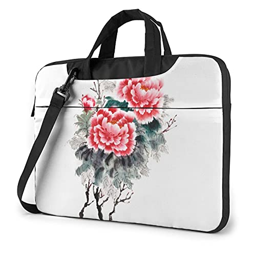 DADABULIU パソコン ケース ノートパソコンケース 牡丹 水墨画 芸術 上品 花 PCバッグ 手提げ カバン360°保護 耐衝撃 収納 持ち運び かわいい 13 / 14 / 15.6 インチ ビジネスバッグ 通勤 通学 おしゃれ