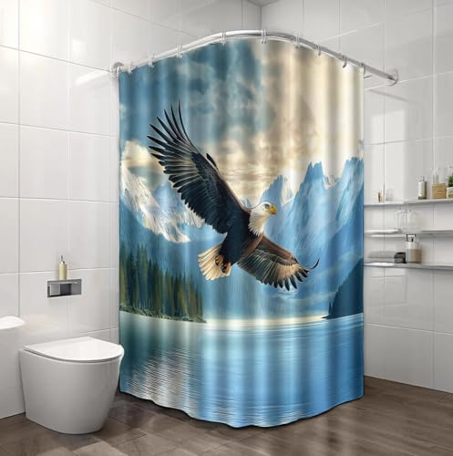 Rideau de douche polyester imperméable 180x200 lavable motif lac et aigle - 5