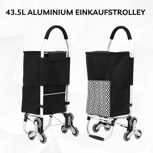 44Liter Aluminium Einkaufstrolley Treppensteiger mit Kühlfach, Klappbar Shopping Trolley mit Treppenläufer, Einkaufswagen Faltbar, Einkaufstasche mit 6 Rädern, Einkaufskorb mit Rollen - Schwarze – Bild 6