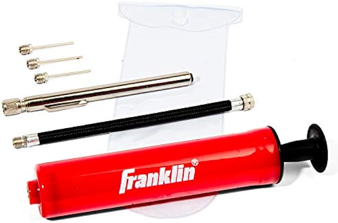 Franklin Sports Ball Pump Kit -7.4" Sports Ball Pump with Needle - Perfect for Basketballs, Soccer Balls and More - Complete Hand Pump Kit with Needles, Flexible Hose, Air Pressure Gauge and Carry Bag