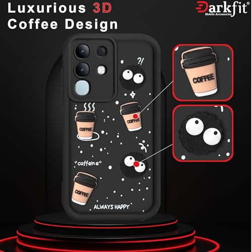 Image of DARKFIT Back Case Cover Compatible with Vivo T4x 5G | Cute Fun Cartoon Ball 3D Coffee Silicone Case | Body Protection | Camera Protection | Shock Proof | for Vivo T4x 5G | Color Black | Pack of 1