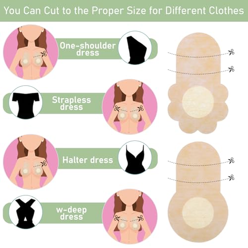 40 Pcs Nipple Covers, Disposable Nipple Pasties Breast Lift Tape for Women Breathable Invisible Non-Woven Fabrics Nipple Coverings Stickers Large Reusable Breast Tape Beige3