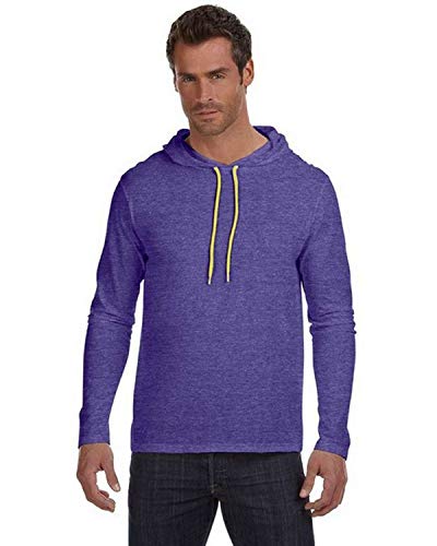 Anvil Adult Lightweight Long-Sleeve Hooded T-Shirt, Hthr Purple, Large