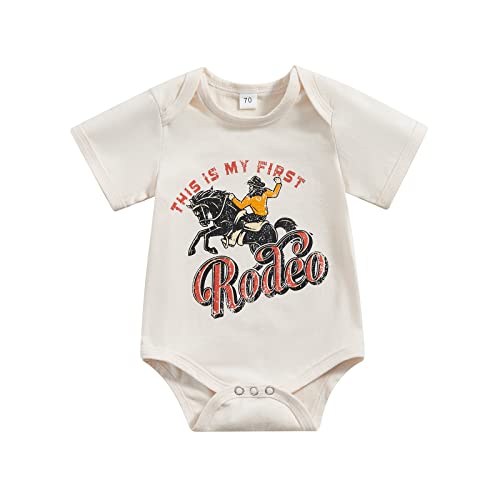Image of Omkzanbi Western Newborn Baby Girl Boy Summer Bodysuit Country Western Cowboy Romper Retro Onesie First Birthday Shirt 0-12 M