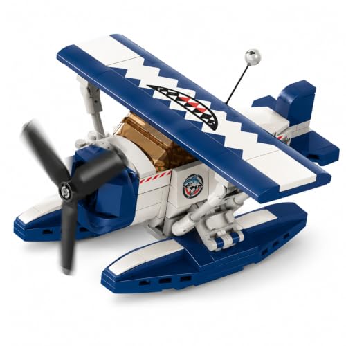 Image of Yashoni Sea Plane Building Blocks Set - 215 Pcs Biplane Aircraft Model | Pull String Propeller Action, STEM Construction Toy for Kids 6+ Boys & Girls | Educational 3D Building Kit, Gift