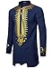 LucMatton Men's African Attire Dashiki Metallic Foil Print Long-Sleeve Shirts Mandarin Collar Shirt Indigo Blue X-Large