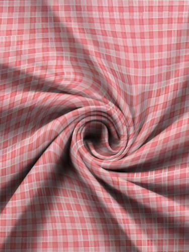 Image of 210 TC Glace Cotton Checked Design Pink Checked Printed Cotton Bedsheet with Pillow Cover - Soft & Breathable Single Bed Sheet 72x78x10 Inche