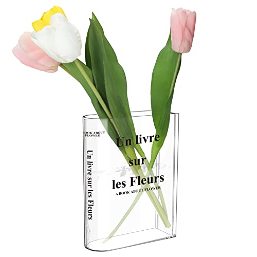 Foxmey Book Vase For Flowers, Acrylic Clear Book Vase, Book Shape Vases For Tulips, Transparent Book Vase For Bedroom Table Decoration Living Room Office, Book Shape Flower Vase Minimalist #TOP1