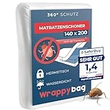 WRAPPYBAG Wasserdichter Matratzenschoner – Anti-Bettwanzen & Hausstaubmilben Matratzenbezug – Chemikalienfrei & Atmungsaktiv – 140x200x20 cm – Erhältlich in 15 Größen
