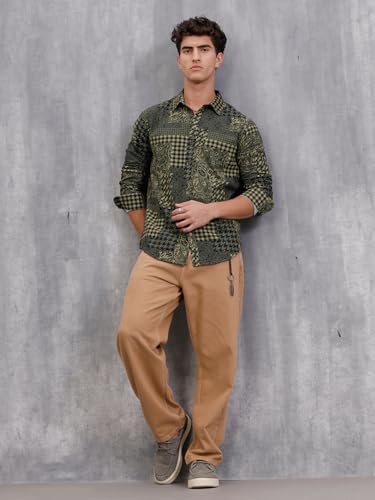Image of WROGN Men's Cotton Corduroy Shirt | Grey Black Clash Design | Slim Fit