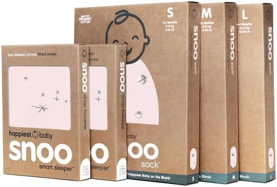 Happiest Baby The Big Bundle 100% Organic Cotton - Includes 3 SNOO Sacks and 2 SNOO Bassinet Fitted Sheets (Rose)