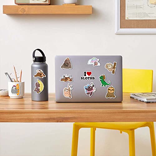 QIYUYA 100pcs Cute Sloth Stickers, Multicolor Cartoon Vinyl Waterproof Decals for Water Bottle, Laptop, Skateboard & More