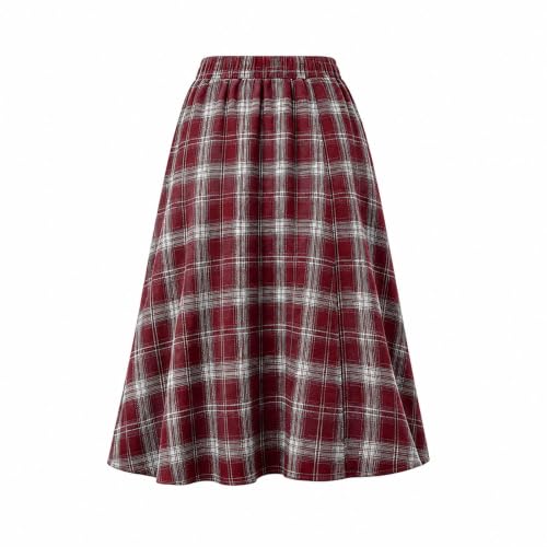 Women's Plaid Midi Skirt High Waisted A Line Long Flowy Fall Skirt S - image 7
