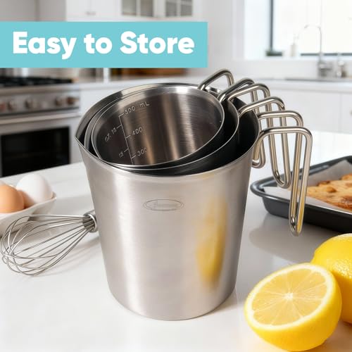 Image of Newness 3-Pack Stainless Steel Measuring Cups Set, Metal Measuring Cup