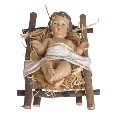 TWO TIGERS Figura Niño Jesús en Cuna de Madera o Resina. Pieza de Belén, Figuras de Navidad, Decoración Navideña. Figura Grande del Niño Jesús. Decoración Navideña (Cuna Madera 25cm)