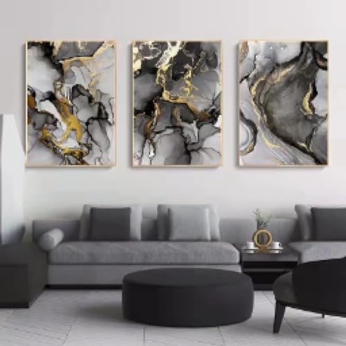 Affiche sur toile moderne abstraite or et noir 21x30cm lot de 3 décorations murales sans cadre