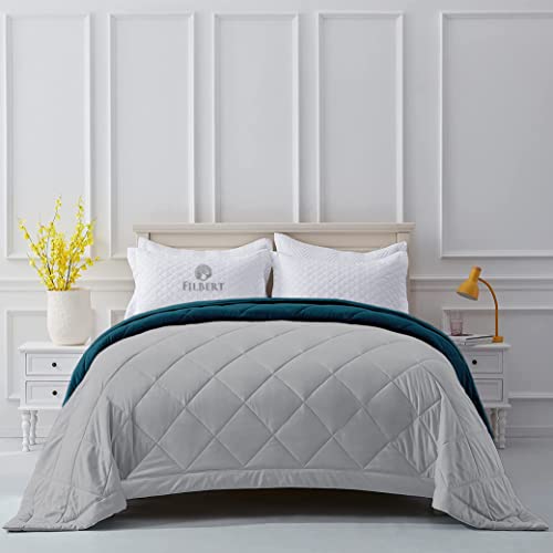 Image of Filbert Reversible Microfiber 250 GSM Diamond Stitch Double Bed Comforter Blanket for All Season Light Weight (92 inch x 106 inch Inches /233cm x 269cm) - Comforter King Size|Silver /Teal
