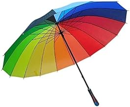 TRIBEAZI Rainbow Umbrella – Large Windproof Colorful Umbrella for Men & Women | Oversized Canopy, Manual Open, 16-Rib Frame | Big Stick Umbrella for Rain or Sun (Rainbow Colors)