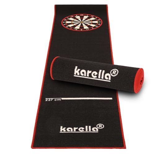 Dartmatte Karella Premium, hochwertiger Dartteppich aus Velour, Turnierausführung, perfekter Schutz für Boden & Dartpfeile, Rutschfeste Unterseite mit Gummibeschichtung, 290x60 cm mit Abwurfmarkierung