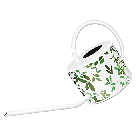 Megawodar 40 oz Decorative Leaves Printed Galvanized Steel Watering Can - Easy Pour Gooseneck Spout for Indoor Plant Watering (Floral) Cover