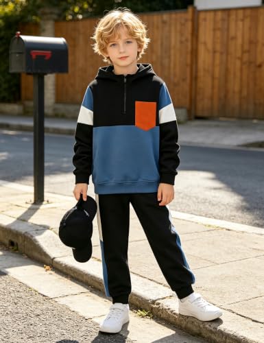 Image of Boys Clothes Long Sleeve Color-blocked Hoodie Top and Pants 2PCS Winter Sweatsuits Fall Boys Outfits 2-8 Years
