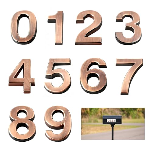 Dtoterul Numeros Adhesivos 10 Piezas Placa de Números de Casa números de Buzón de Correo de 0 a 9 Numeros Casa Exterior Adhesivos Numeros Casa Exterior Modernos Números de Buzón 3D Pegatinas(Bronce)