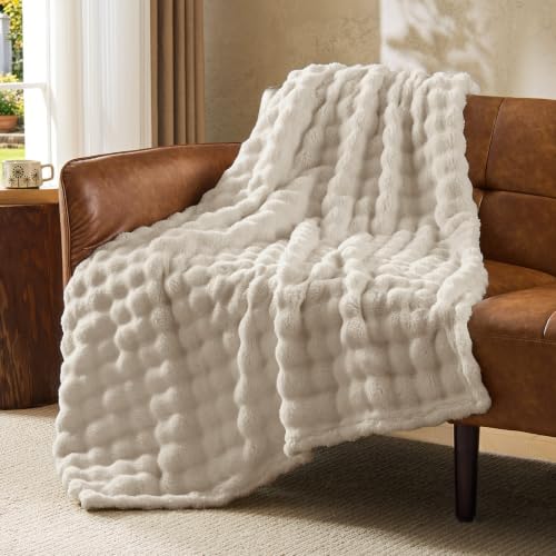 Image of BEDELITE Beige Linen 3D Fleece Bubble Throw Blanket for Couch, 50x60 Inches