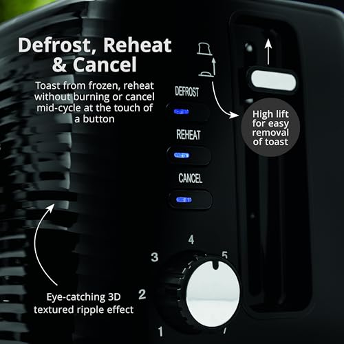 Swan ST19034BLK Wave 2-Slice Toaster, 7 Browning Levels, Defrost, Cancel & Reheat Functions, Removable Crumb Tray, Hidden Cord Storage, Non-Slip Feet, Black - Image 5