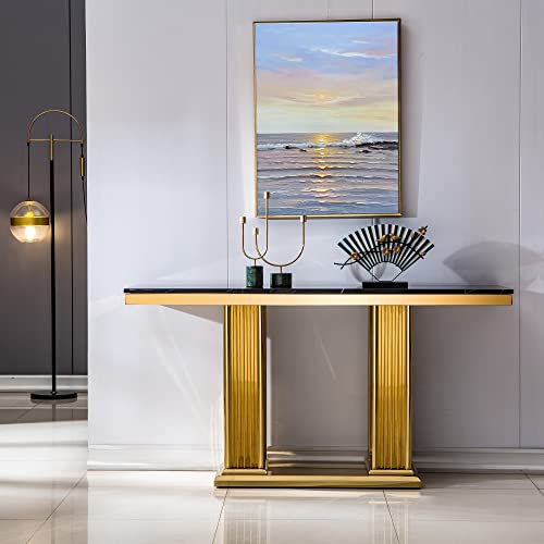 Yoluckea Contemporary Style Console Table With Marble Top And Stainless Steel Base, Gold Mirrored Finish Accent Sofa Table Entryway Hallway Table Foyer Table For Living Room, Entrance (Black) #TOP1