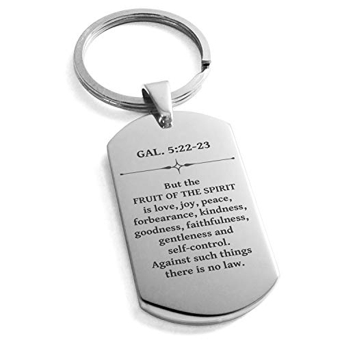 Stainless Steel Fruit of the Spirit Galatians 5:22-23 Dog Tag Keychain Keyring