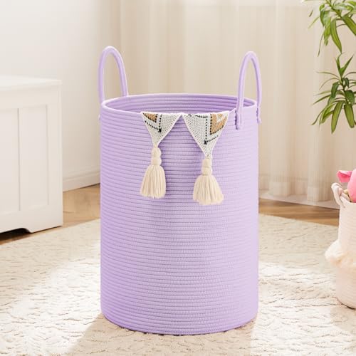 Image of Artfeel Laundry Basket,Woven Cotton Rope Laundry Hamper,100L for Decorative Storage of Dirty Clothes,Toys and Blankets in Bathroom,Baby Room and Living Room