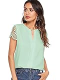 Floerns Women's Elegant Short Sleeve Keyhole Contrast Lace Blouse Tops Mint Green M