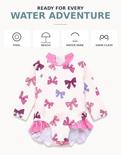 Image of VAENAIT BABY Girls One-Piece Swimsuit, UPF 50+ Long Sleeve Rash Guard, Ruffle Swimwear Infant & Toddler for 0-2 Years