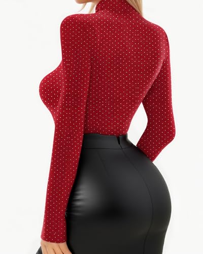 Image of Mangopop Women' Long Sleeve Ribbed Bodysuit Jumpsuits