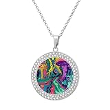 KLJHNVBM Psychedelic Style Lines Multicolored Alloy Diamond Choker Necklace Round Patterned Pendants Necklace Fashion Jewelry Gift for Her Mom And Wife