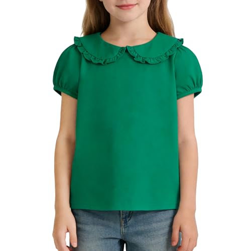 Image of Magic Park 12M-14Y Toddler Short Sleeve T-Shirt Girls Ruffle Blouse Kids Solid Color Tee Casual Tops Holiday Clothes