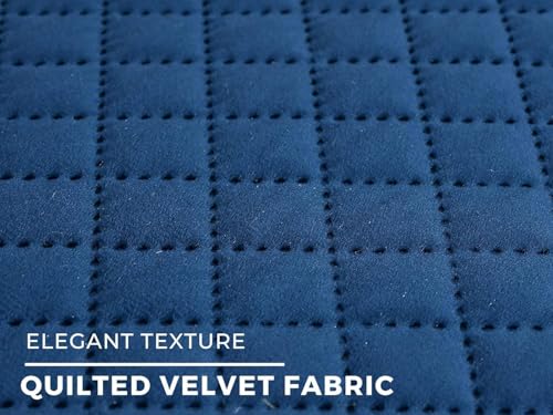 Image of Blush and Bloom 7 Seater L Shape Self Design Velvet Quilted Sofa Cover and Chair Cover, Seat and Back Cover-Navy Blue