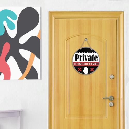 Image of Deroro Private Please Do Not Enter Front Door Sign, Black Wood Door Hanger Outdoor Outside Porch Yard Decor, Wooden Wreath Indoor Home Office Business Wall Hanging Decoration