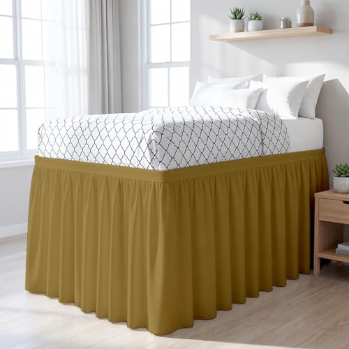 Shreem Linen Twin XL Dorm Bed Skirt 54in Drop Taupe