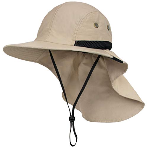 SUN CUBE Mens Fishing Hat with Neck Flap for Men | Sun Hat with Wide Brim for Hiking Safari Hat with Neck Cover for Outdoor Sun Protection UPF50+ | Tan