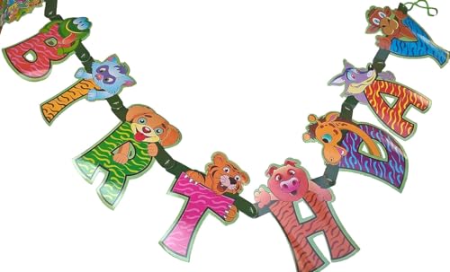 Image of Happy Birthday Animal Alphabet Banner, Colorful Jungle Safari Theme Party Decoration, Educational Hanging Letters for Kids Room