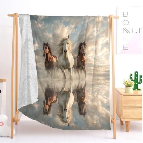 Couverture sherpa design illusion visuelle cheval en flanelle premium