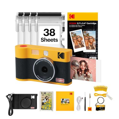 Image of KODAK Mini Shot 2 ERA 4PASS 2-in-1 Instant Camera and Photo Printer (Yellow, Camera + Initial 8 Sheets + 60 Sheets + Accessories) | Bluetooth, iPhone & Android Smartphone Compatible, 13MP Camera, Retake Before Printing, Water, Fingerprint & Fade Resistant