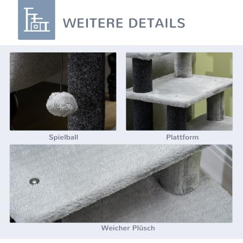 PawHut Hundetreppe 3/4 Stufen 66 cm Hoch Schlafhöhle Katzentreppe Grau