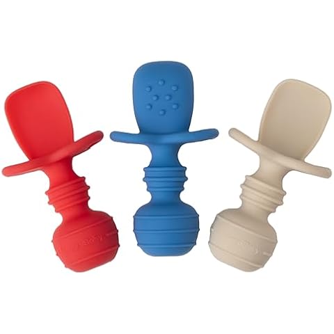 Upward Baby 3 pack Silicone Baby Feeding Spoon with Anti Choke Barrier - Baby Spoons Self Feeding 6 Months, First Stage Infant Supplies and Toddler Utensils, Baby Led Weaning Soft-Tip Training Spoon Cover