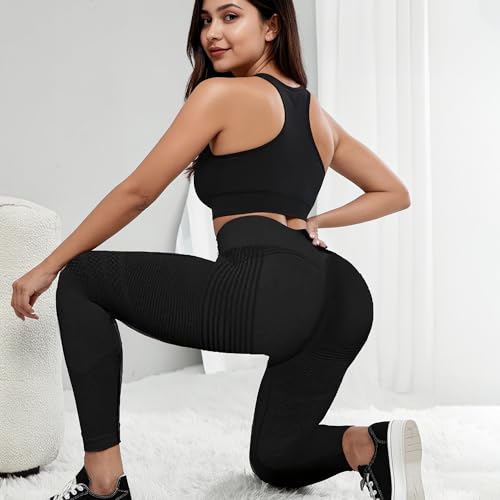 Anti Cellulite Leggings, Sportleggings Po Push Up für Damen, Leggings Damen Blickdicht Kompressions Sporthose High Waist Yoga Pilates (DE/NL/SE/PL, Alphanumerisch, M, Regular, Regular, Schwarz)